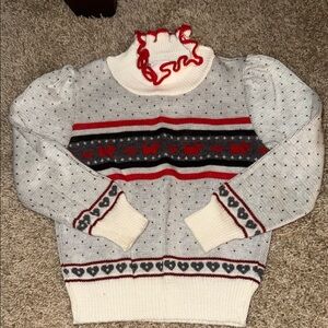 Vintage retro, adorable Bull Frog knit, Scotty dog Girls sweater pleaded 4T USA